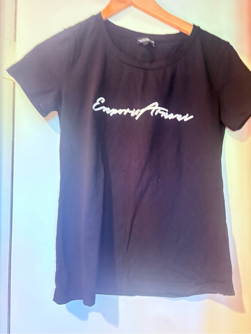 Emporio Armani Black Tee with White Script Logo
